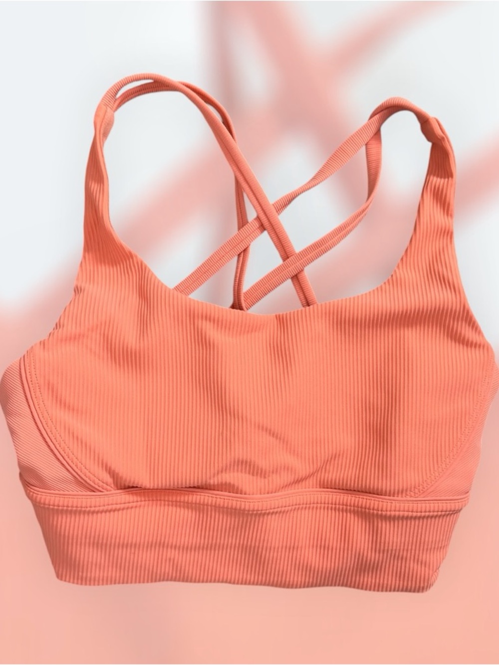 Lululemon Energy Longline Bra Ribbed Luxtreme in the color Sunny Coral.